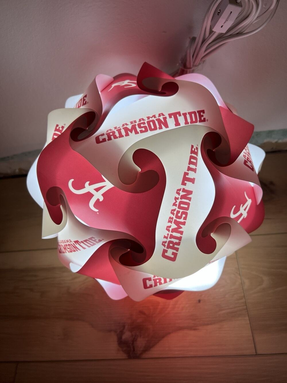 Alabama Crimson Tide Puzzle Hanging Lamp Light NCAA Roll Tide Plug In 11”
